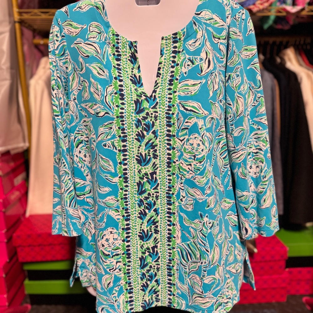 Lilly Pulitzer ChillyLilly Karina Tunic - Turquoise Oasis Outta Line (Size XS)